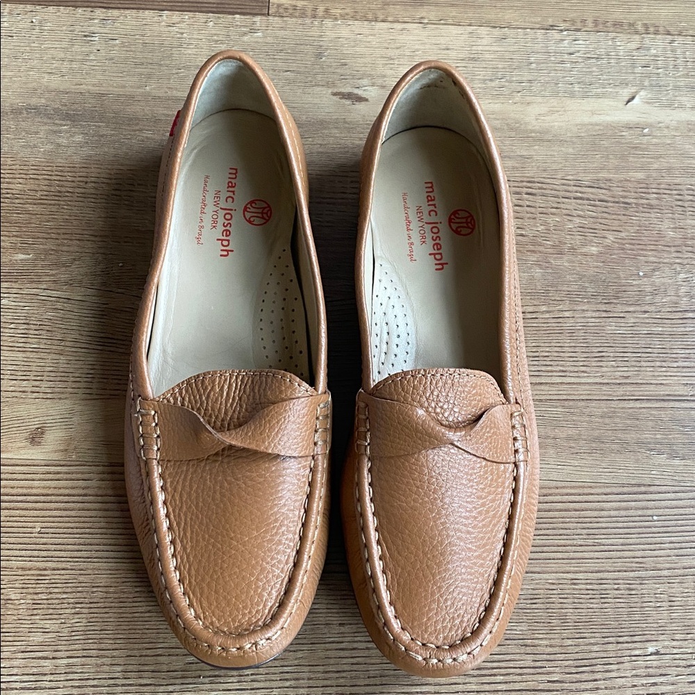 NEW Marc Joseph New York Brown Leather Loafers with Red Accent Size 8.5 Women